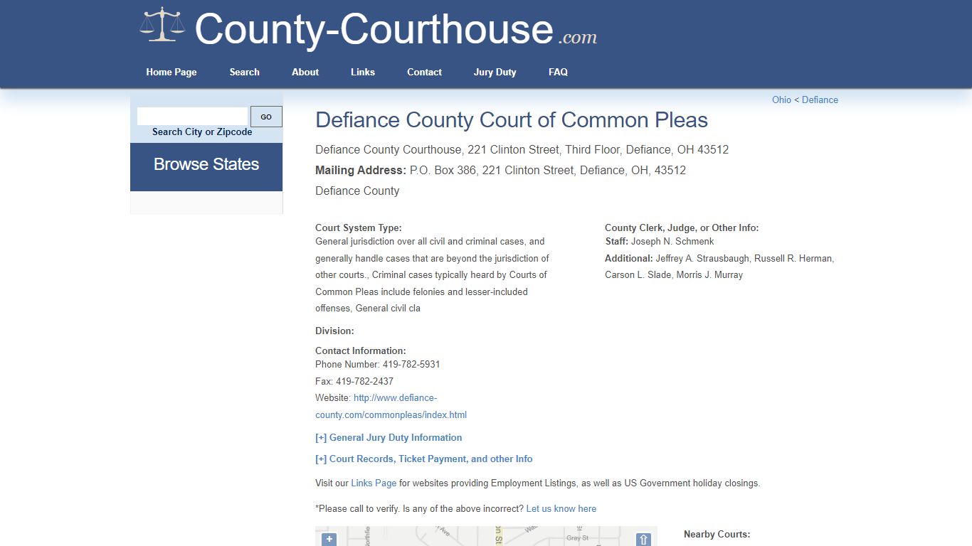 Defiance County Court of Common Pleas in Defiance, OH - Court Information