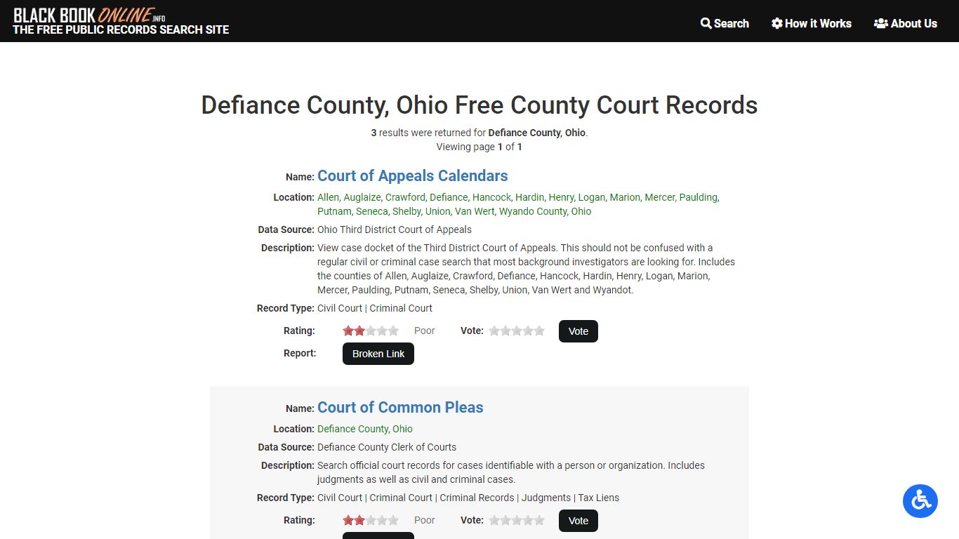Defiance County, Ohio Free County Court Records - Black Book Online